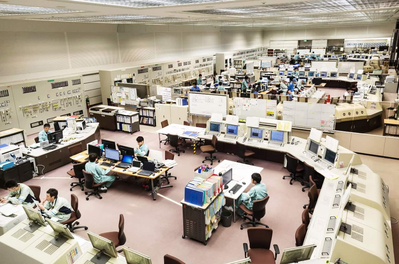 The contr­ol room of the Japan Nucle­ar Fuel Ltd. plant in Rokka­sho, Japan­, Aug. 2, 2018.