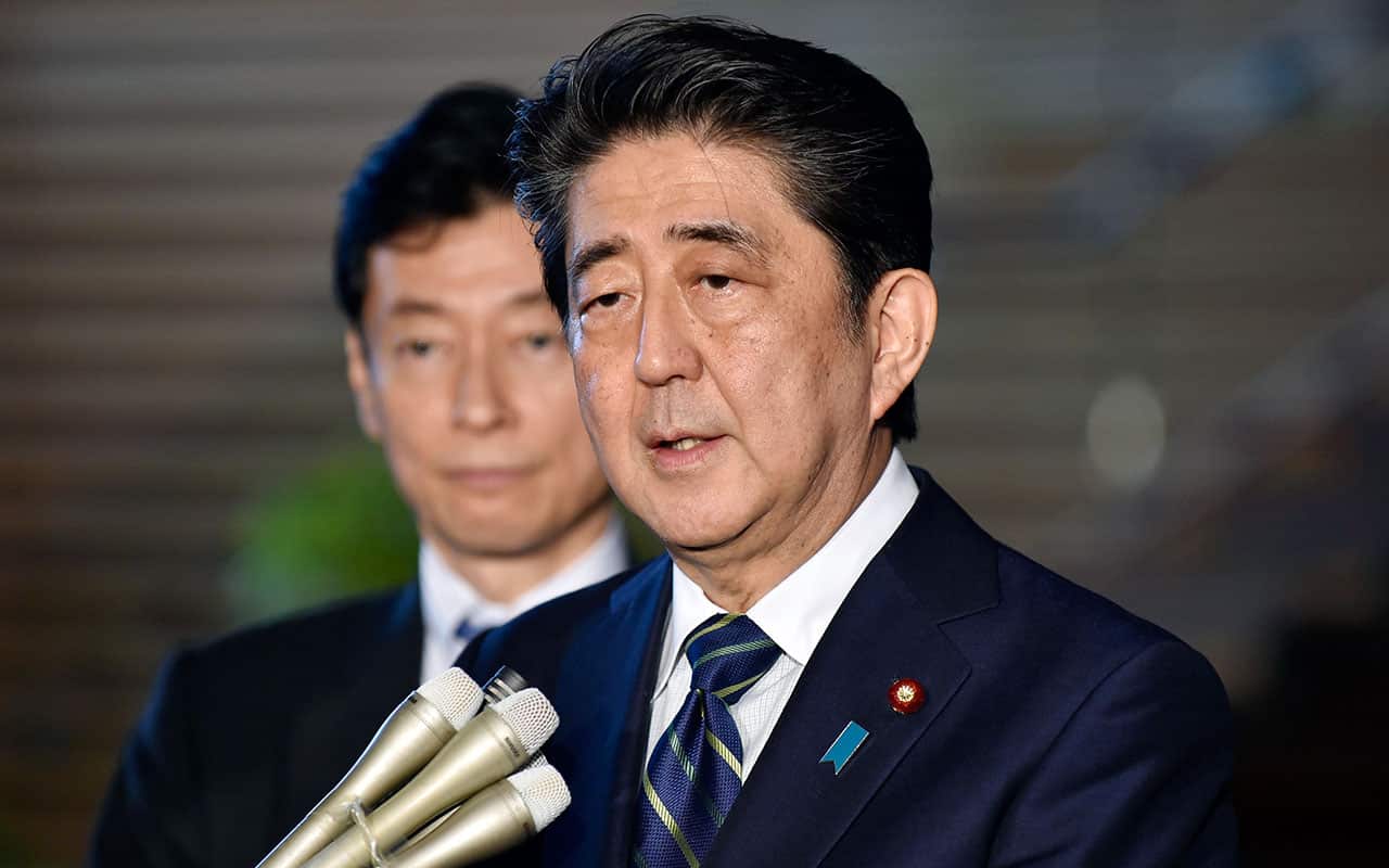 Japan's Prime Minister Shinzo Abe speaks to reporters at Abe's official residence in Tokyo Wednesday, June 6, 2018 