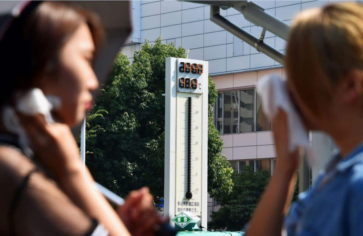 The thermometer registers over 40C in Tajimi City, Japan. 