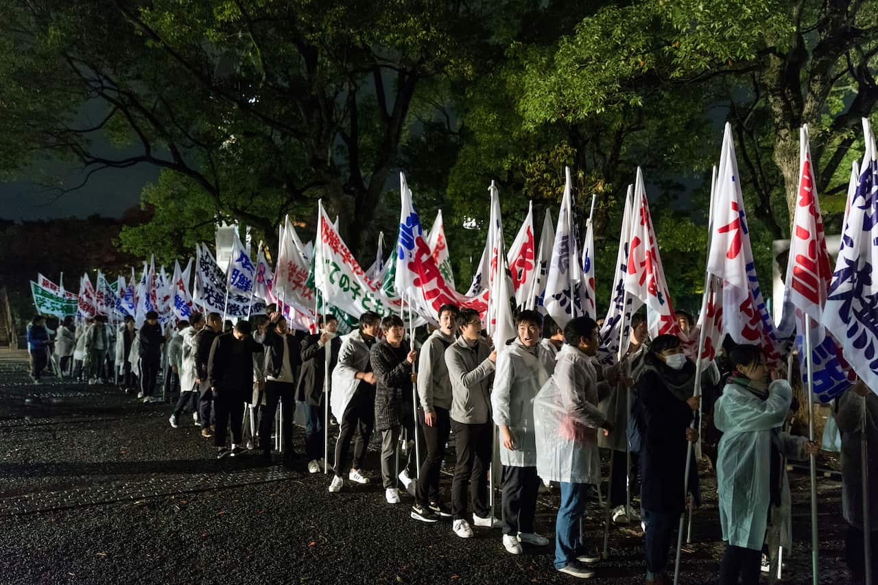 Members of the Korean diaspora protesting the Japanese governments effort to defund their schools, in Tokyo in October 2017.