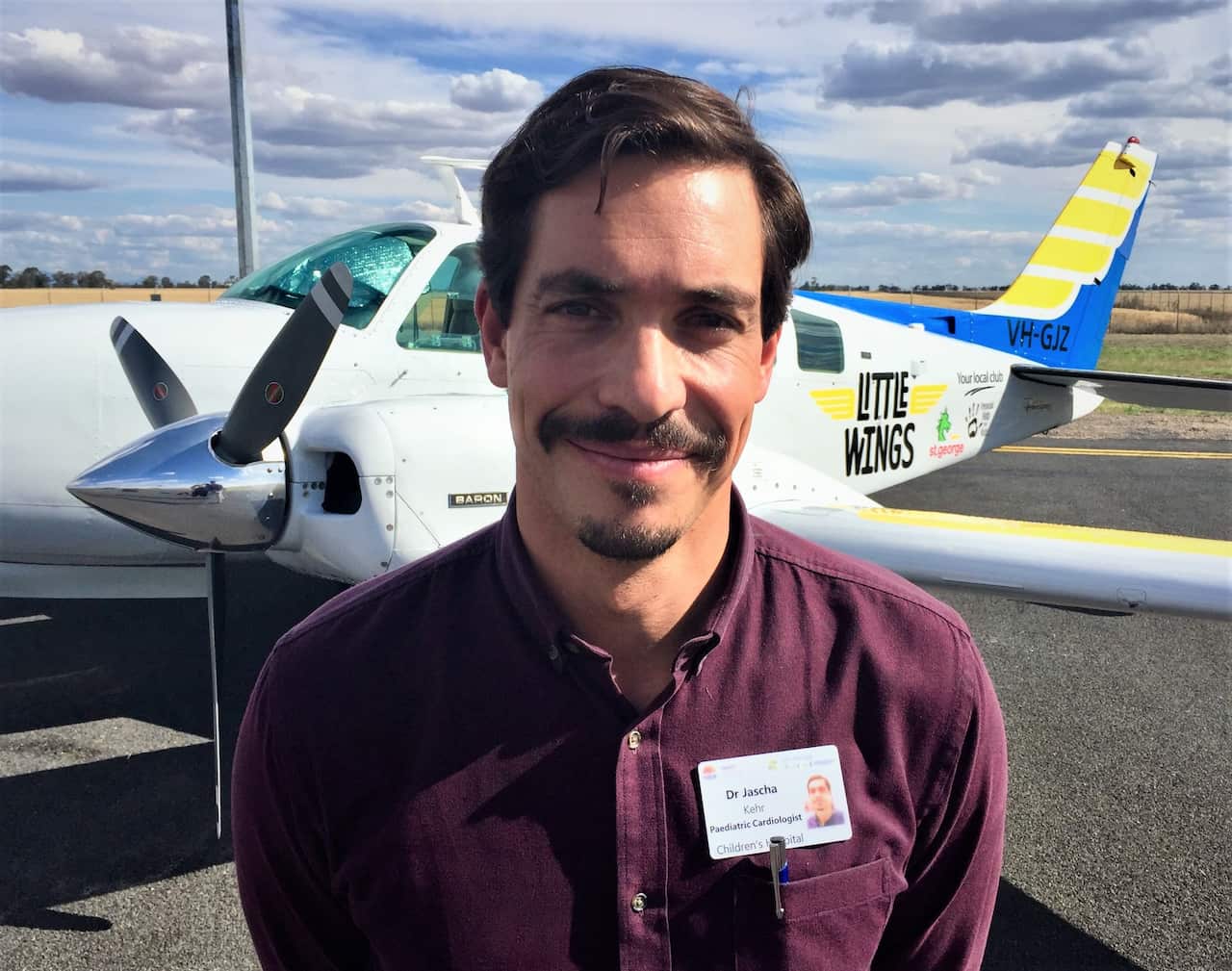 Dr Jascha Kher was flown to Moree by charity service Little Wings.