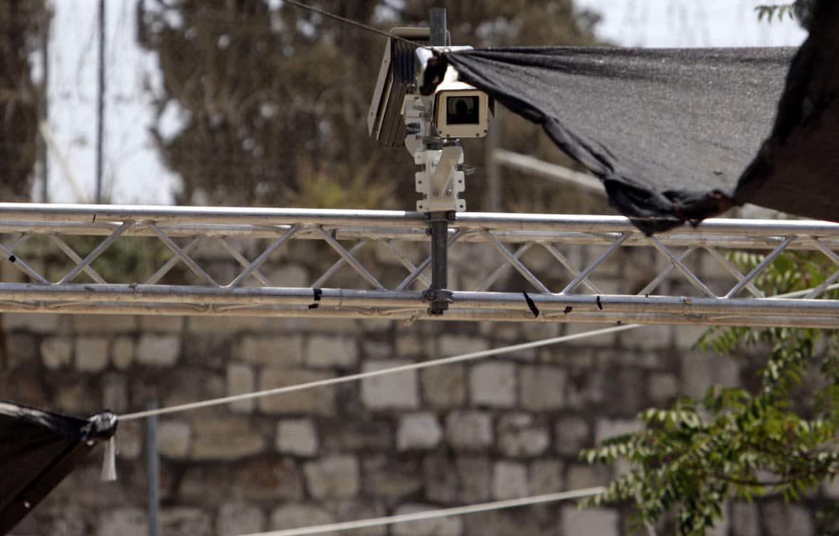New security cameras are installed at the entrance to the Al Aqsa Mosque compound.