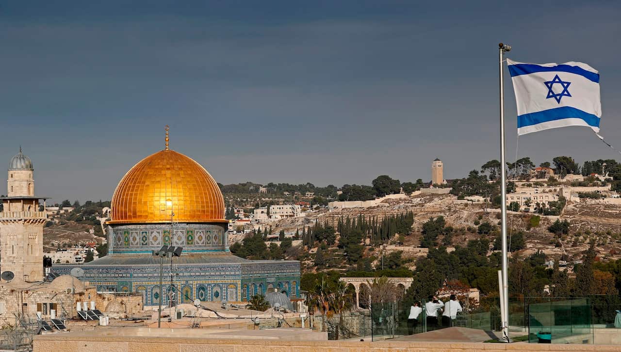 An Israeli flag in the Jewish Quarter in the Old City of Jerusalem on 5 December 2017.