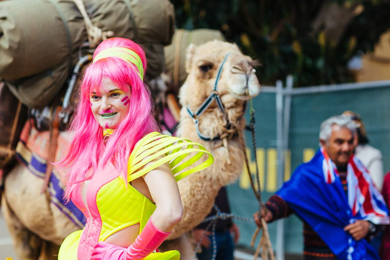 Drag Queen with camel at Broken Heel festival 