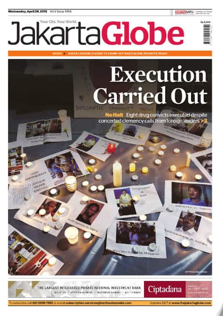 The Jakarta Globe led with the news of the executions (Jakarta Globe)