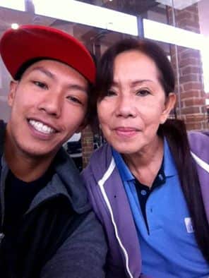 Joe and his mum in 2015.