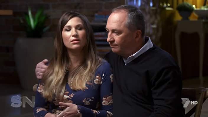 Barnaby Joyce consoles his partner Vikki Campion during the interview.