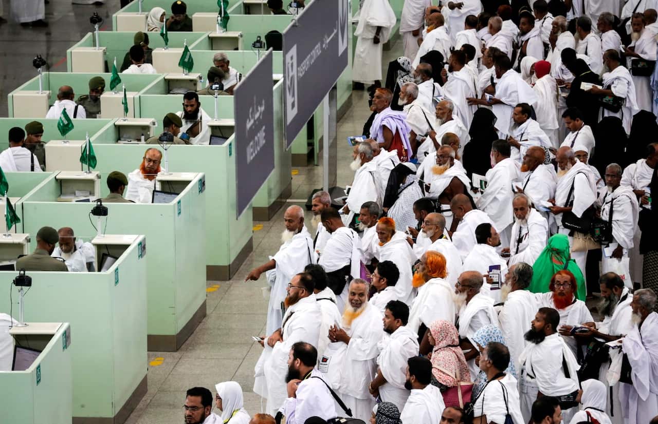 The queue for immigration and passport control at the Hajj terminal of the King Abdulaziz international airport in Jeddah, Saudi Arabia (AAP)