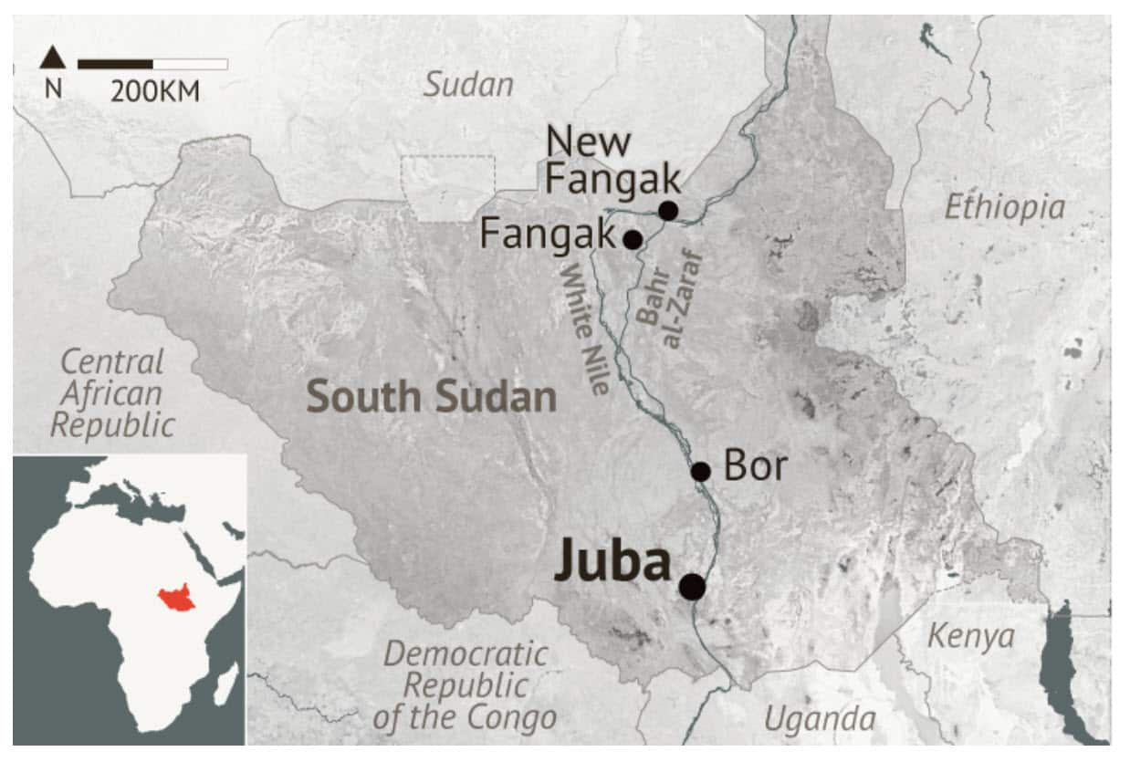A map of Jupa in South Sudan