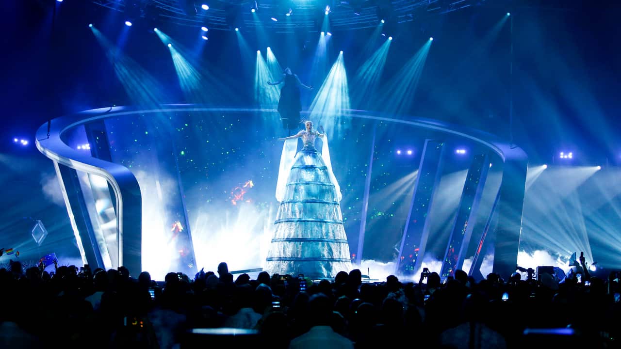 Kate Miller-Heidke performs Zero Gravity during the 2019 Eurovision - Australia Decides final at the Gold Coast Convention and Exhibition Centre.