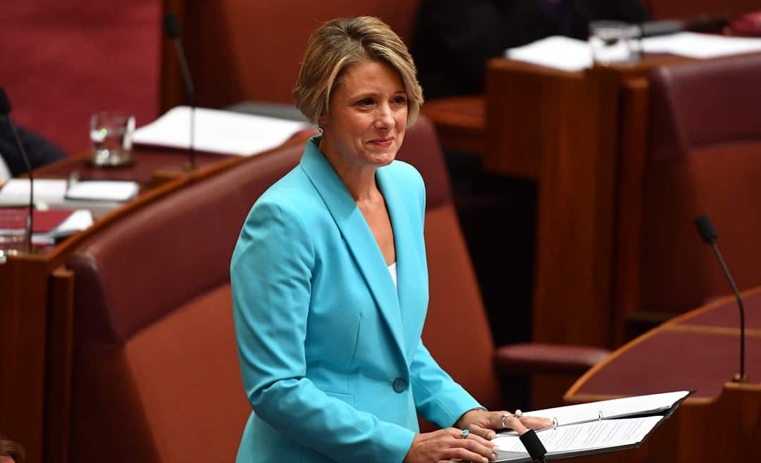 Labor Senator Kristina Keneally makes her maiden speech in the Senate chamber at Parliament House in Canberra, Tuesday, March 27, 2018. (AAP Image/Mick Tsikas) NO ARCHIVING