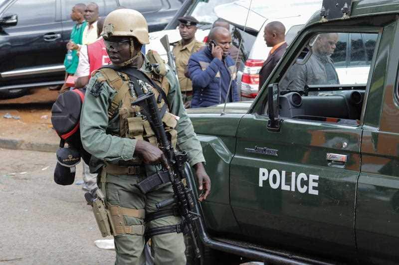 A Kenyan police officer from a special unit in Nairobi, Kenya,following the attack.