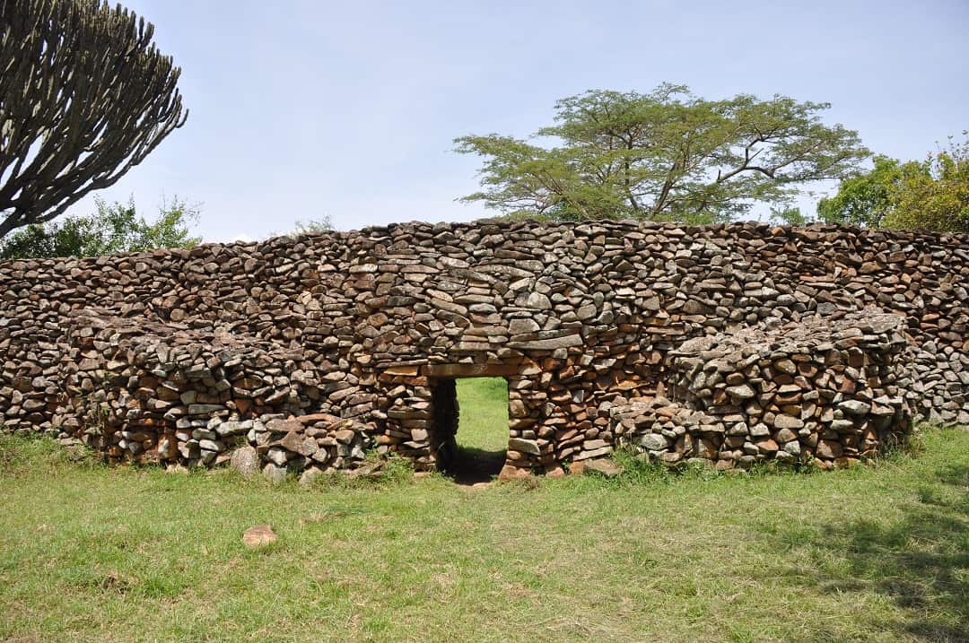 The stoned wall entrance to the remote Kenyan settlement known as the Thimlich Ohinga Archaeological Site. 