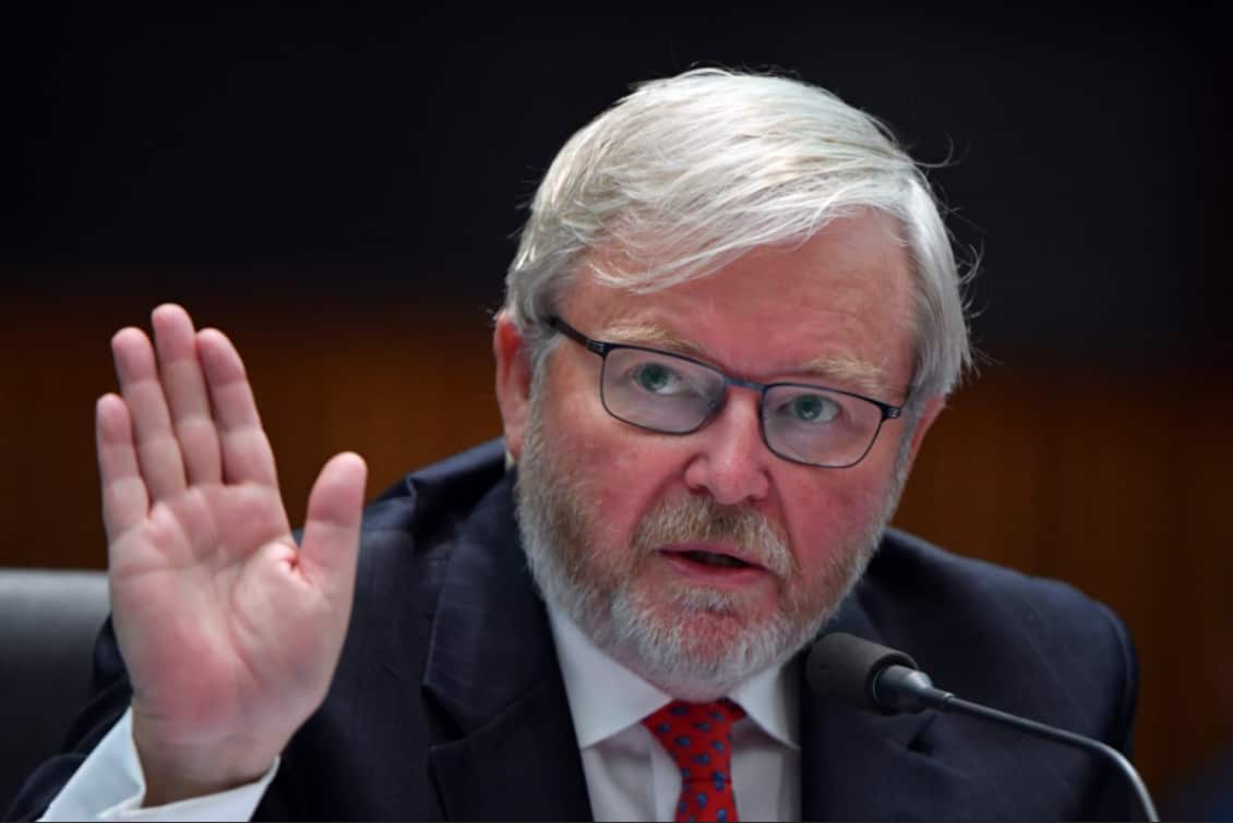Former prime minister Kevin Rudd appears before a Senate inquiry into Media diversity in Australia at Parliament House.
