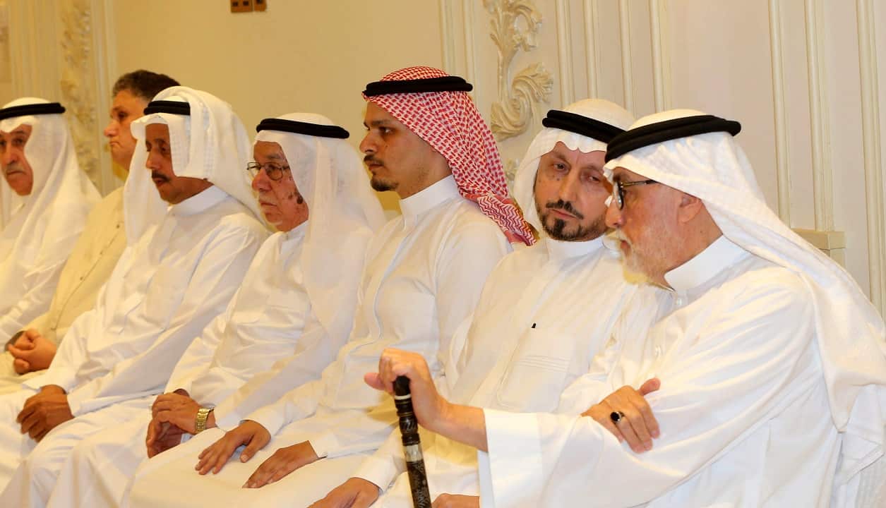 Salah Khashoggi, centre, the son of slain Saudi journalist Jamal Khashoggi attends a condolence gathering in Jeddah.