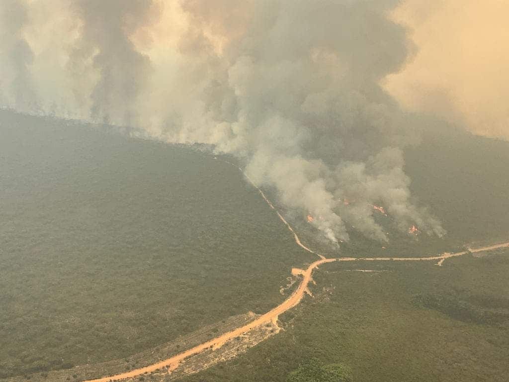 Kangaroo Island's Ravine fire is seen from the air.