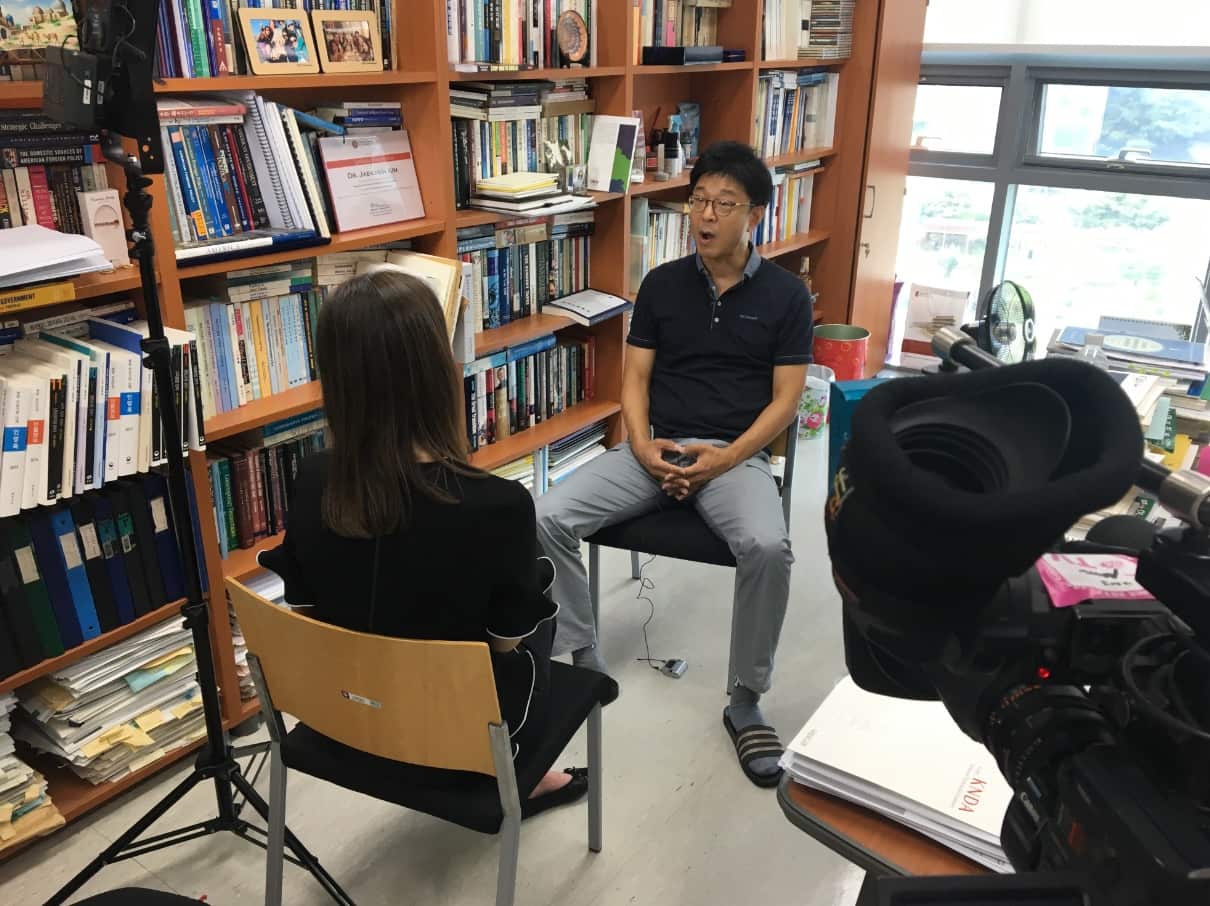 Professor Jaechun Kim sits down with SBS News reporter Kirsty Johansen (SBS)