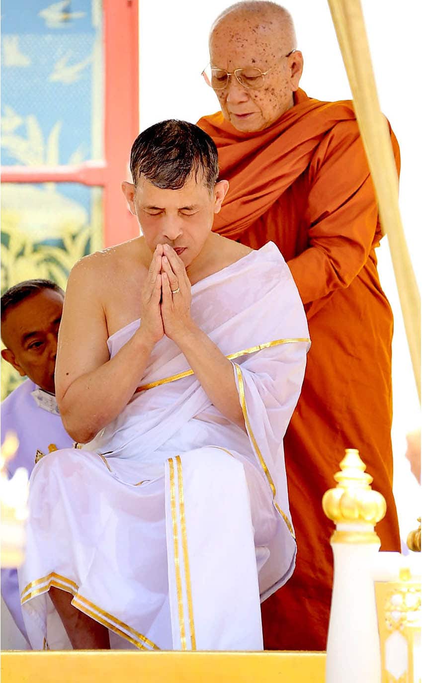 The royal purification ablution bath as part of his coronation ceremony at the Grand Palace in Bangkok.