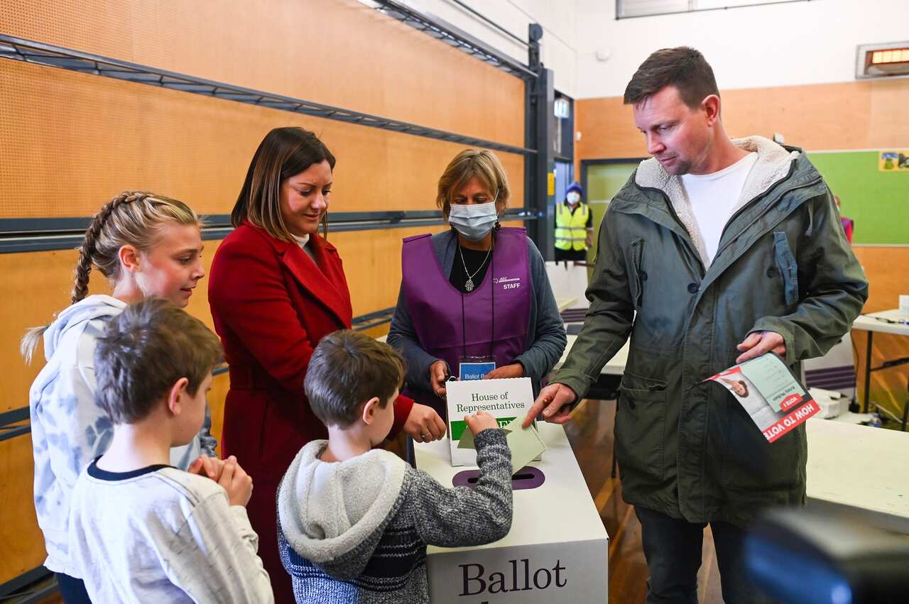 Labor candidate for Eden-Monaro Kristy McBain casts her vote at Merimbula Primary School in Merimbula, NSW.