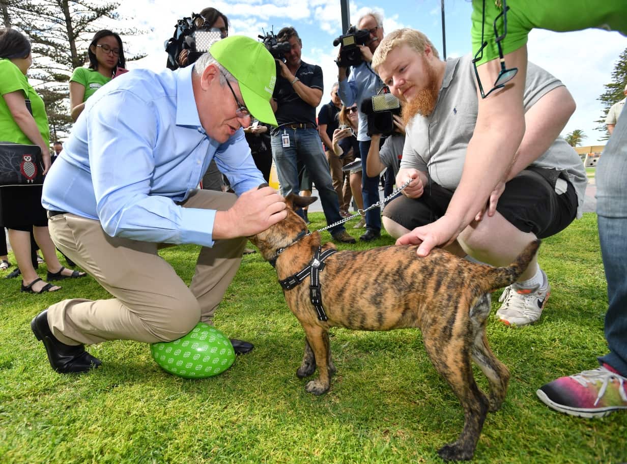 Prime Minster Scott Morrison is seen during a visit to the Glenelg Surf Life Saving club at Glenelg in Adelaide, Sunday, October 14, 2018. 