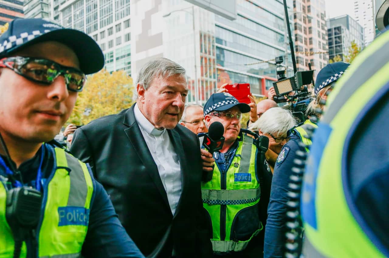 Cardinal George Pell, the most senior Catholic cleric to face sex charges, arrives at court in Melbourne, Australia, Wednesday, May 2, 2018