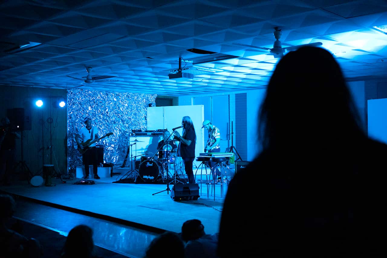 Tenzin Cheogyal performing Songs From The Bardo with members of Brisbane band Regurgitator.