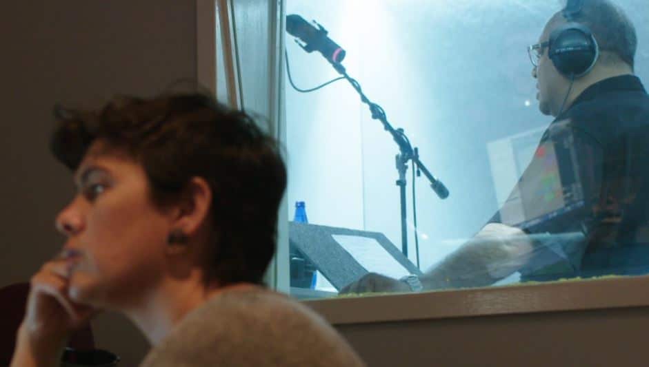 Kylie Bracknell directing a member of the voice-over cast during the making of Fist of Fury Noongar Daa.