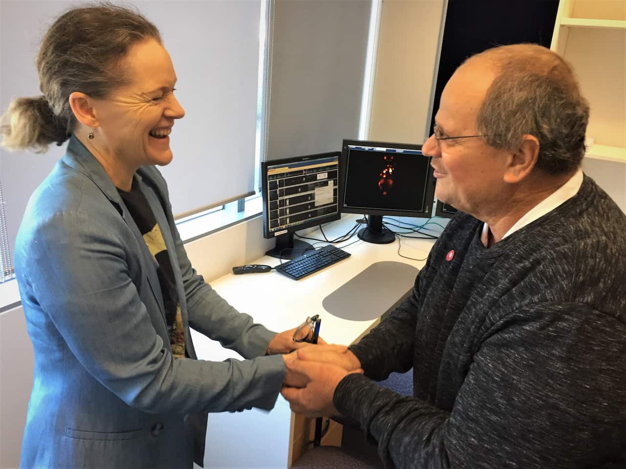 Bernard Lefers thanks his doctor, Professor Louise Emmett in Sydney.