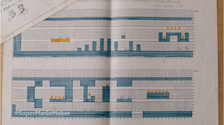Graph paper drawing that went into the original Super Mario Bros. (Nintendo)