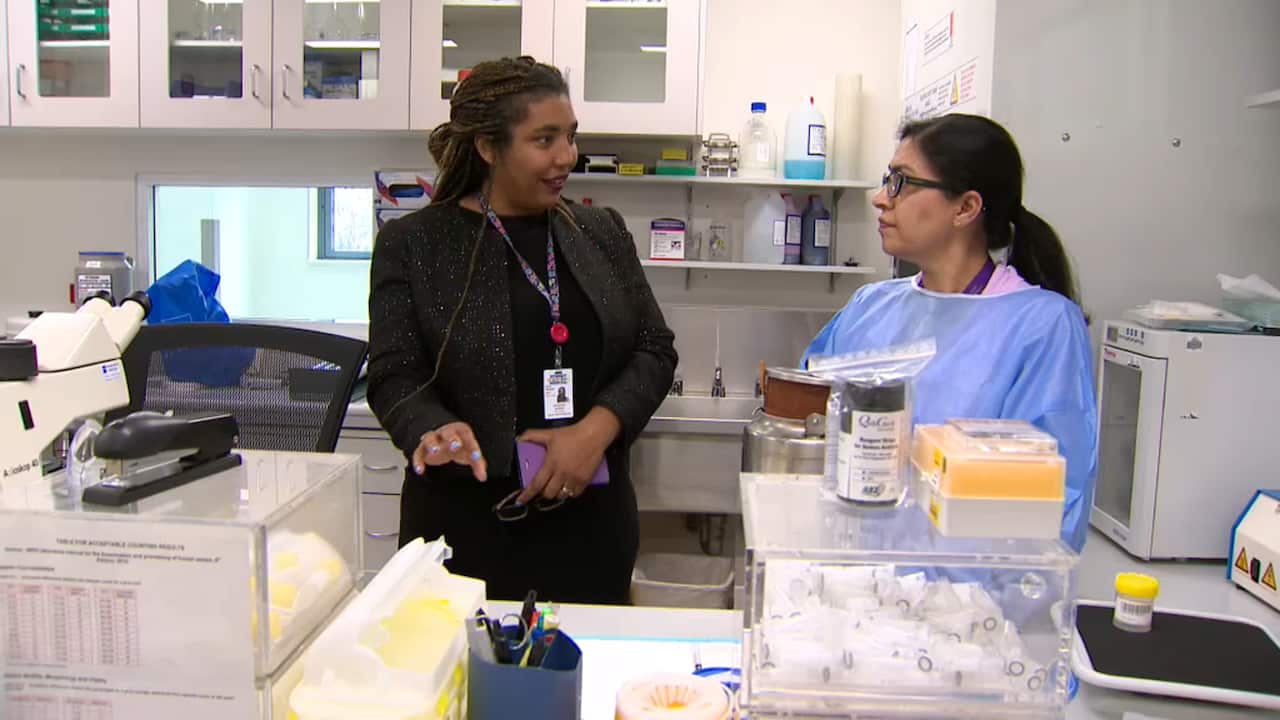 Dr Anazodo in the lab at The Fertility and Research Centre.
