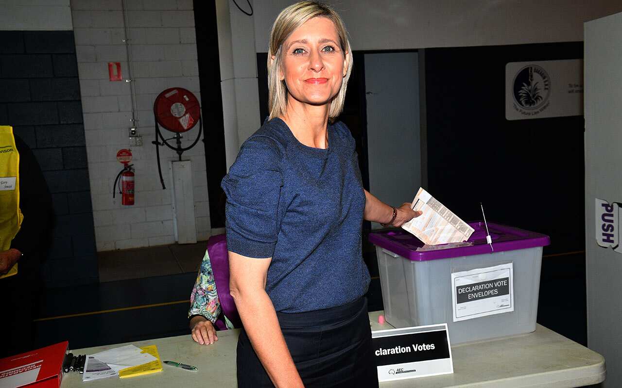 Labor candidate for Longman Susan Lamb votes at a polling station at the Dakabin State High School in Dakabin.