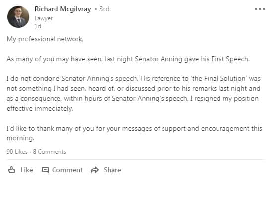 The post by Richard Mcgilvray on Linkedin