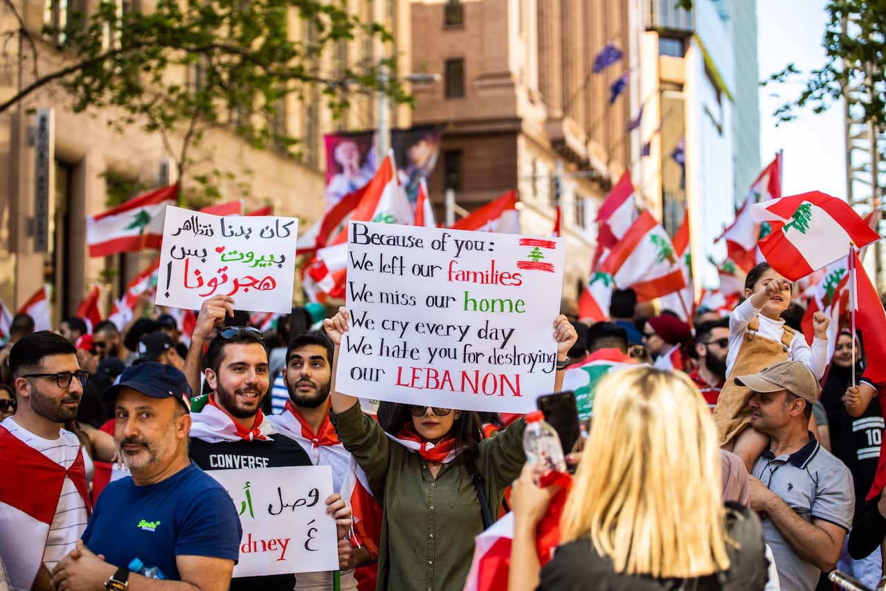 Sydney's Lebanese community rallies in Martin Place over the weekend.
