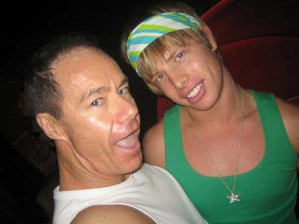 File image from 2008 of Matthew Leveson (right) from Cronulla, with older gay lover Michael Atkins from Facebook 