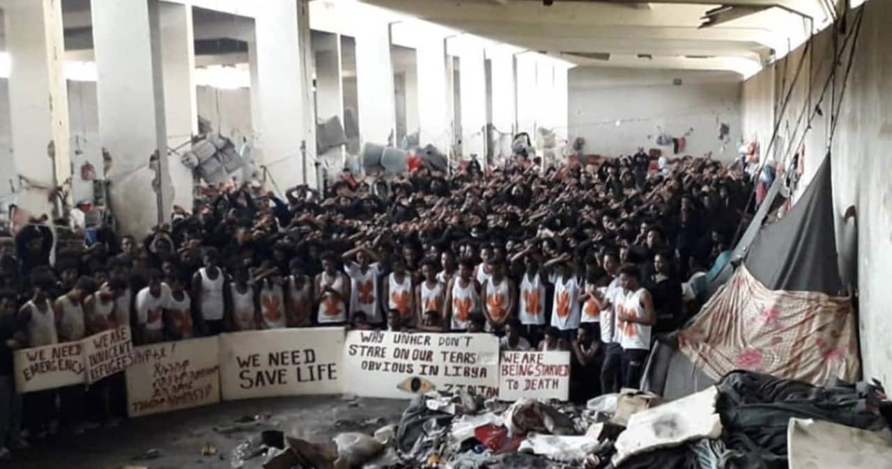 Hundreds of migrants are held in the Tajoura detention centre.