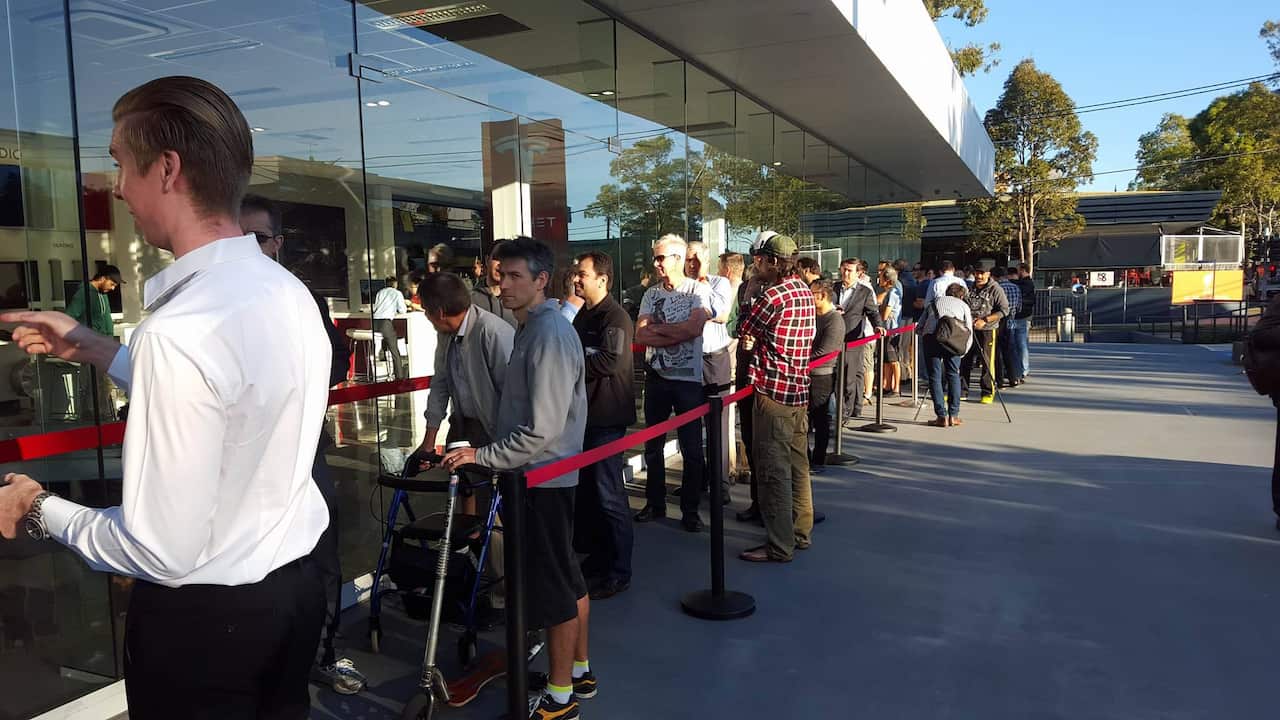 The line outside the dealership in Artarmon, Sydney on Thursday, March 31