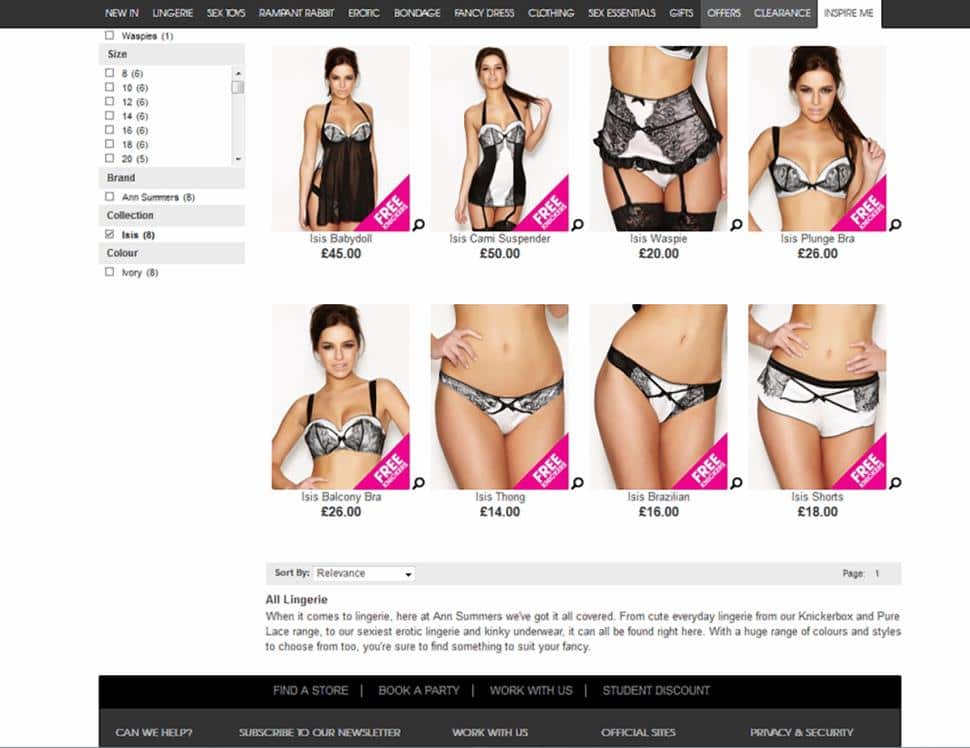 Ann Summers lingerie line named Isis