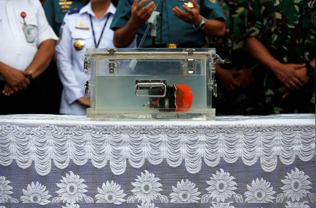The cockpit voice recorder of Lion Air JT610 that crashed into Tanjung Karawang sea is seen inside a special container after it was found under the sea.