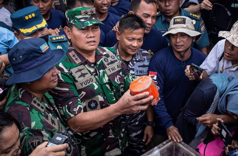 The Lion Air flight's cockpit voice recorded on display.