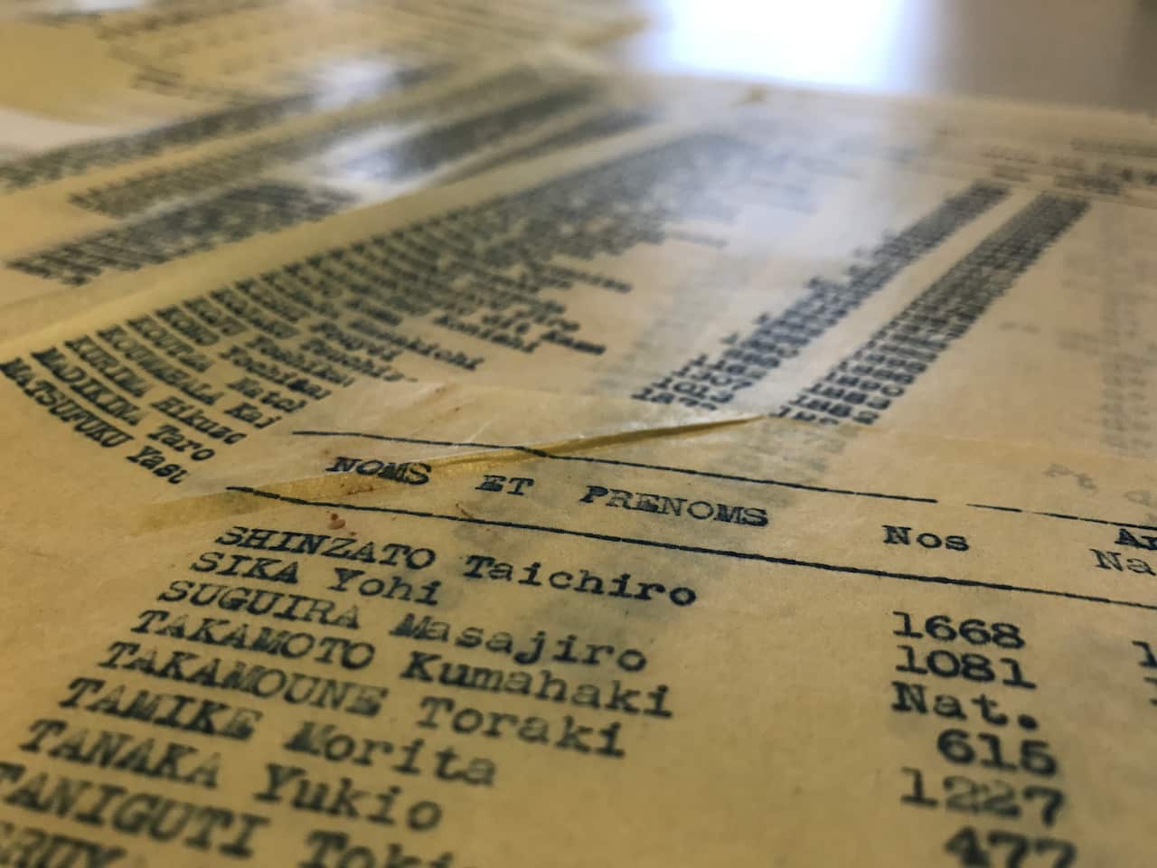 Lists of Japanese detained in New Caledonia and sent to Australia for internment