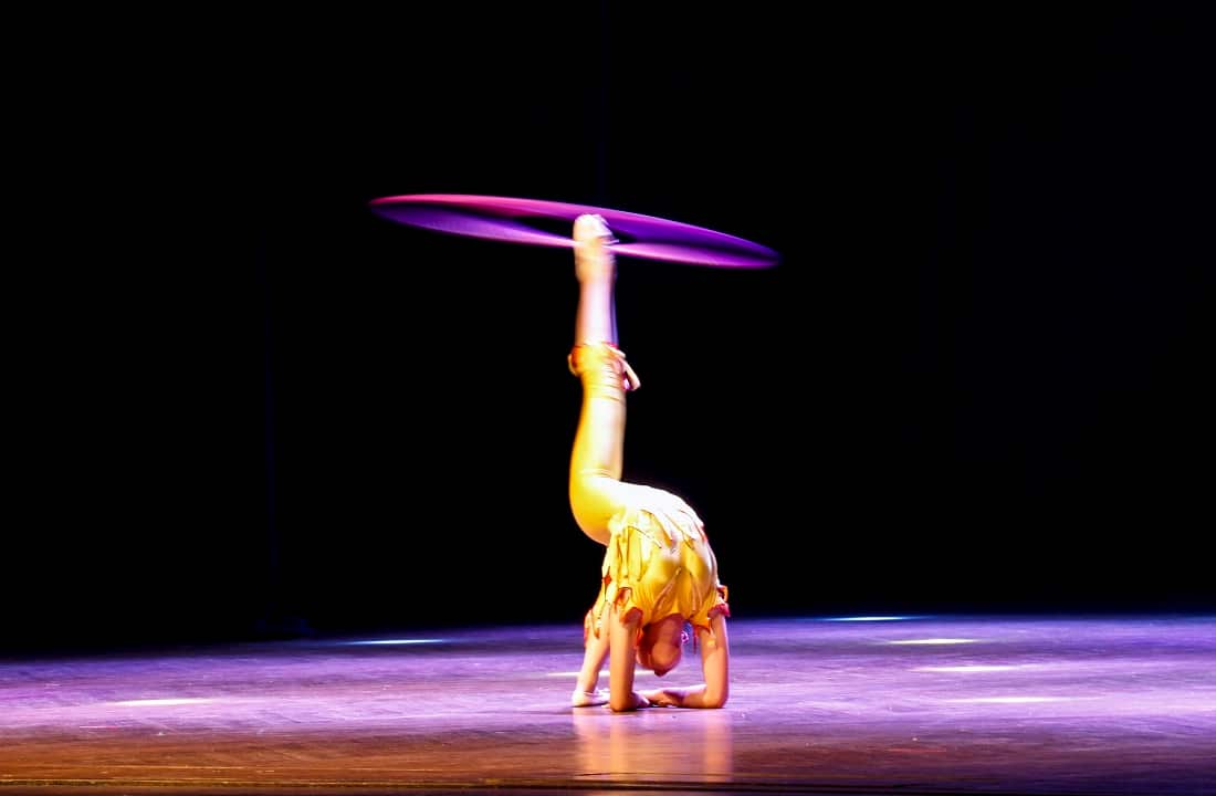 An acrobatic dancer performs the 'Hula Hoops dance' during a gala show for the Chinese Lunar New Year in Myanmar.