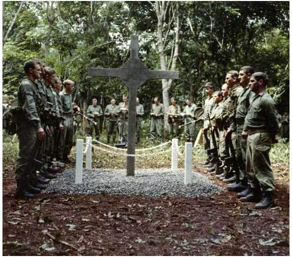 Troops from 6RAR with the Long Tan Cross in Vietnam.