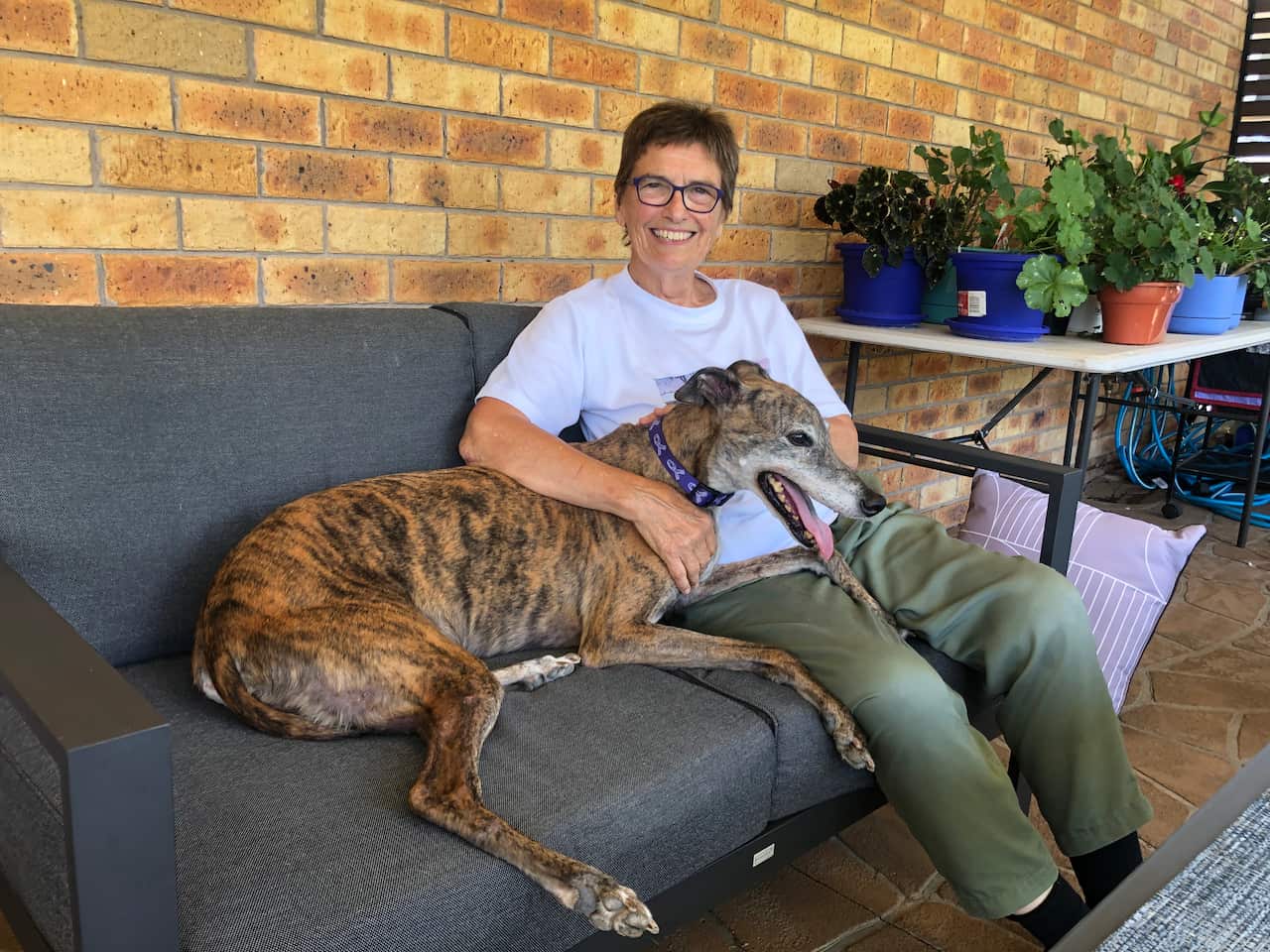 Lorraine Ramsay with her greyhound Rita
