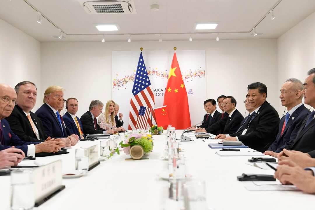 President Donald Trump meets with Chinese President Xi Jinping, third from right, during a meeting on the sidelines of the G-20 summit in Osaka, Japan, Saturday, June 29, 2019. (AP Photo/Susan Walsh)