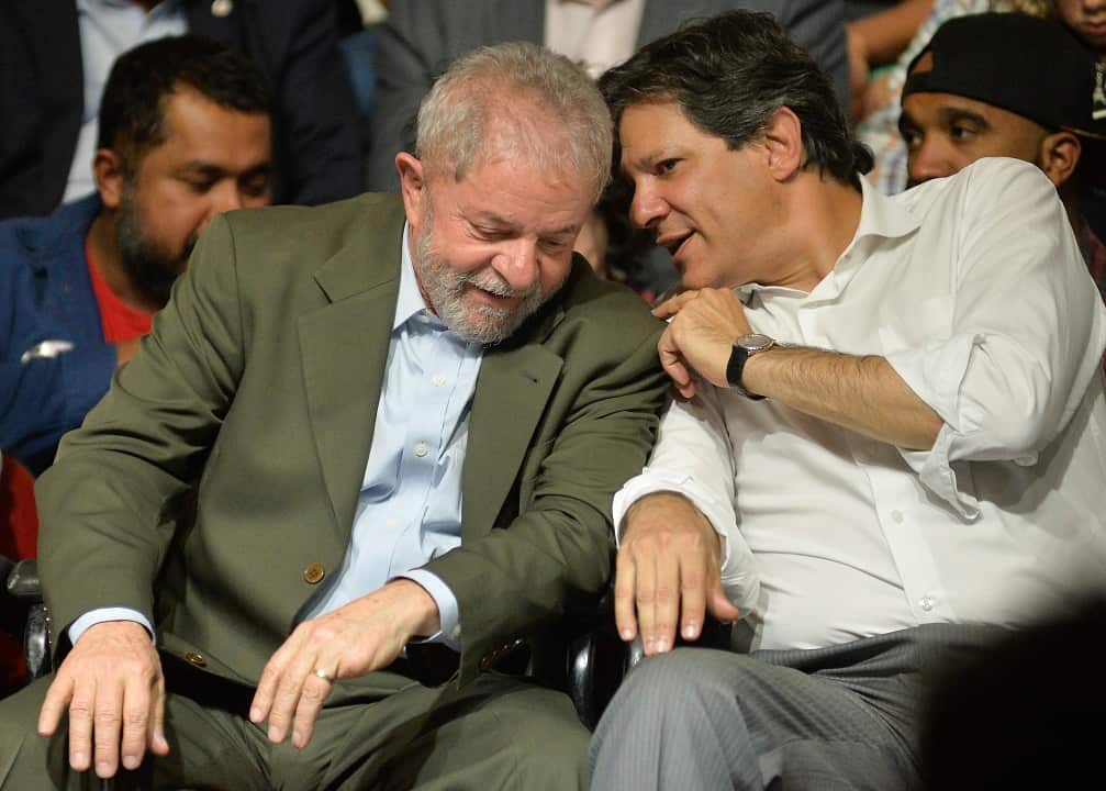 Former President Luiz Inacio Lula da Silva with Fernando Haddad, Brazil's Workers' Party presidential candidate.