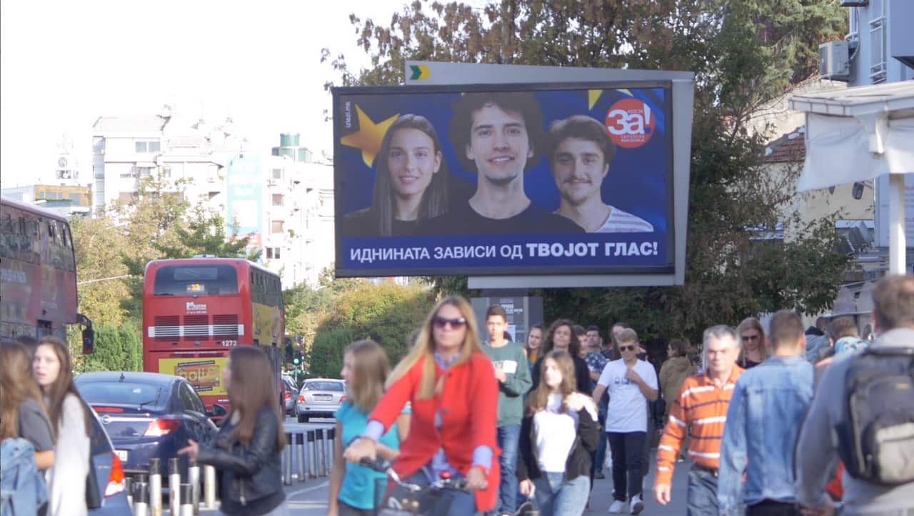 A campaign billboard in Skopje ahead of the referendum.