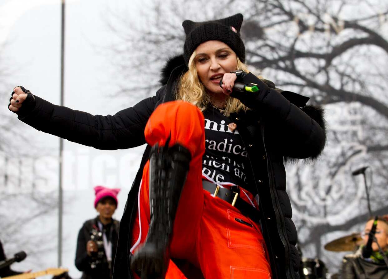 Madonna performs during the Women's March on Washington, Saturday, Jan. 21, 2017 in Washington.