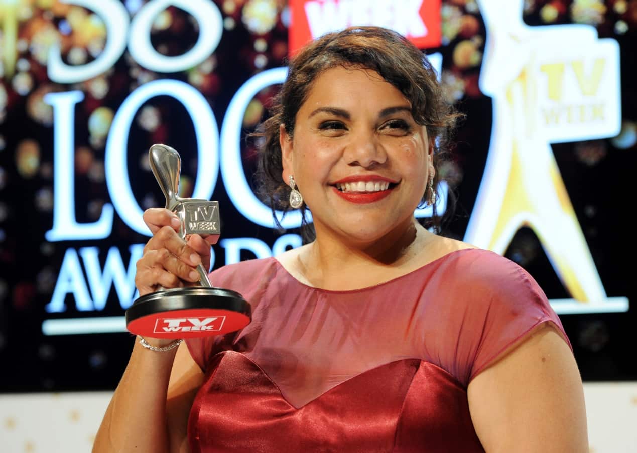 Most outstanding actress winner Deborah Mailman with her Logie Award at the 2016 Logie Awards at the Crown Casino in Melbourne, Sunday, May 8, 2016. (AAP)