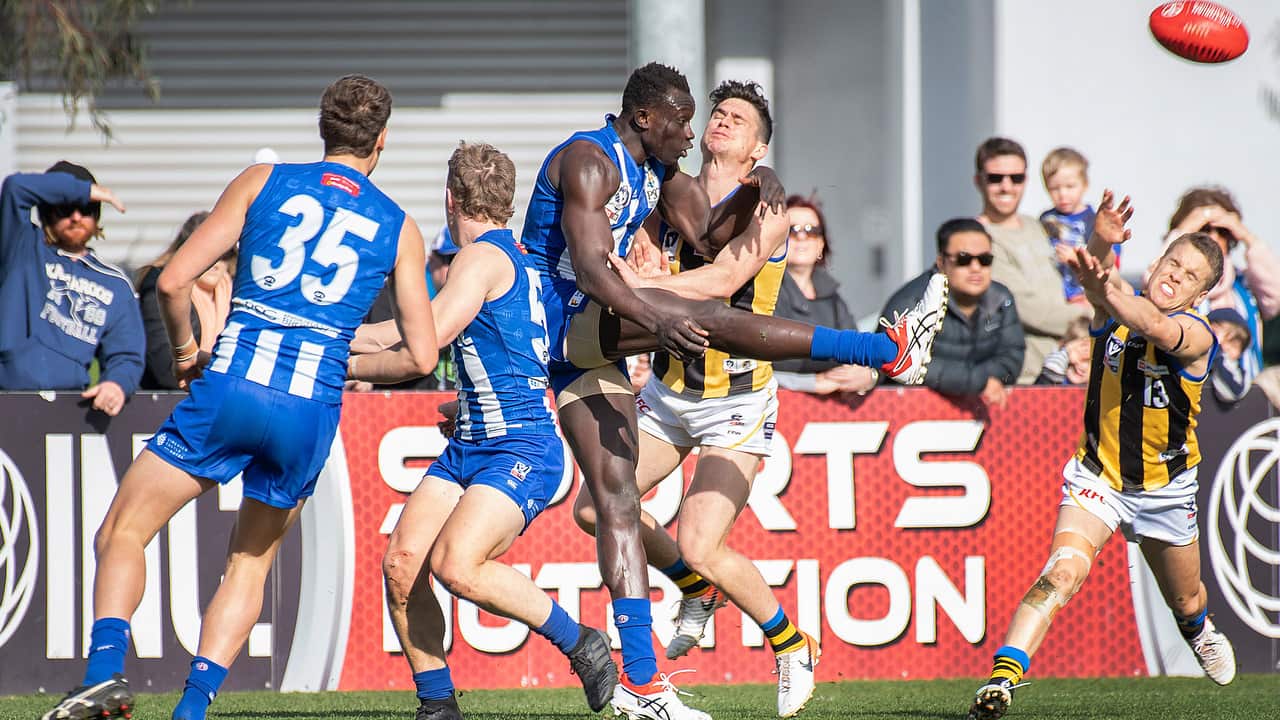North Melbourne player Majak Daw returns from injury, against Sandringham, in a VFL game played at Arden Street.   