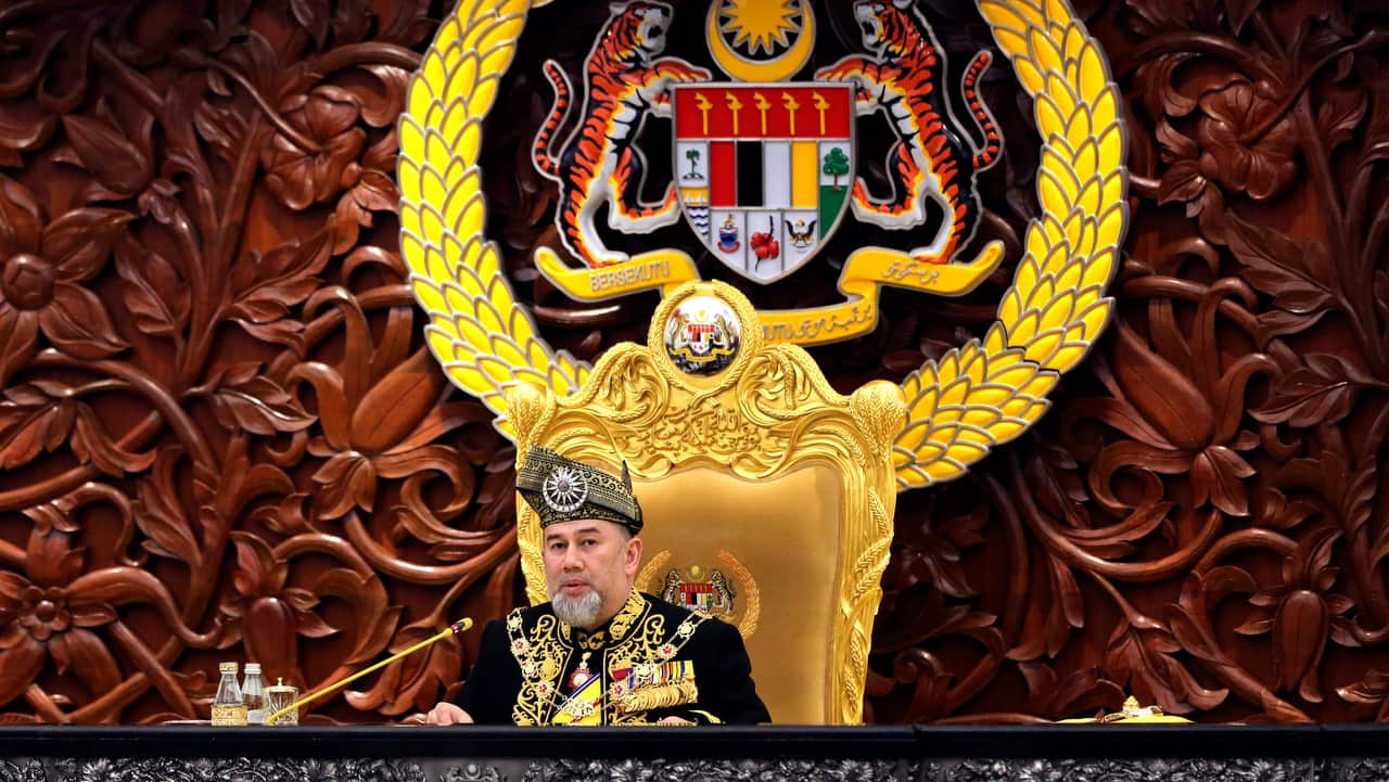 Malaysia King Sultan Muhammad V delivers the opening speech during the opening of the 14th parliament session on July 17, 2018.